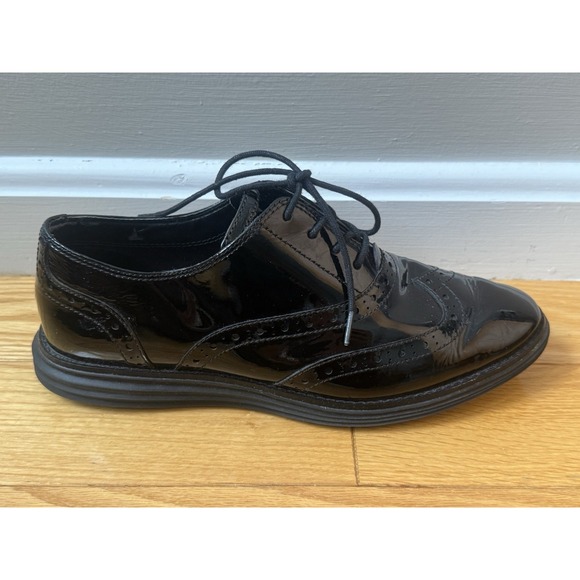 Cole Haan 7.5M Original Grand Wingtip II Oxford Black Patent Leather Waterproof - Picture 1 of 11